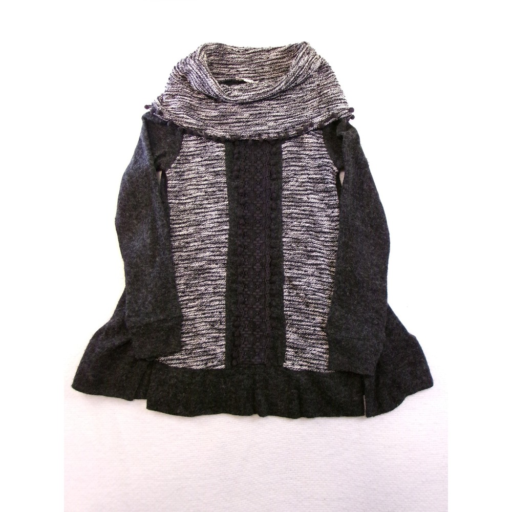 Ryu Mixed Media Cowl Neck Sweater Tunic Dress Grey Black Crochet‎ RT5938-F5T3 S